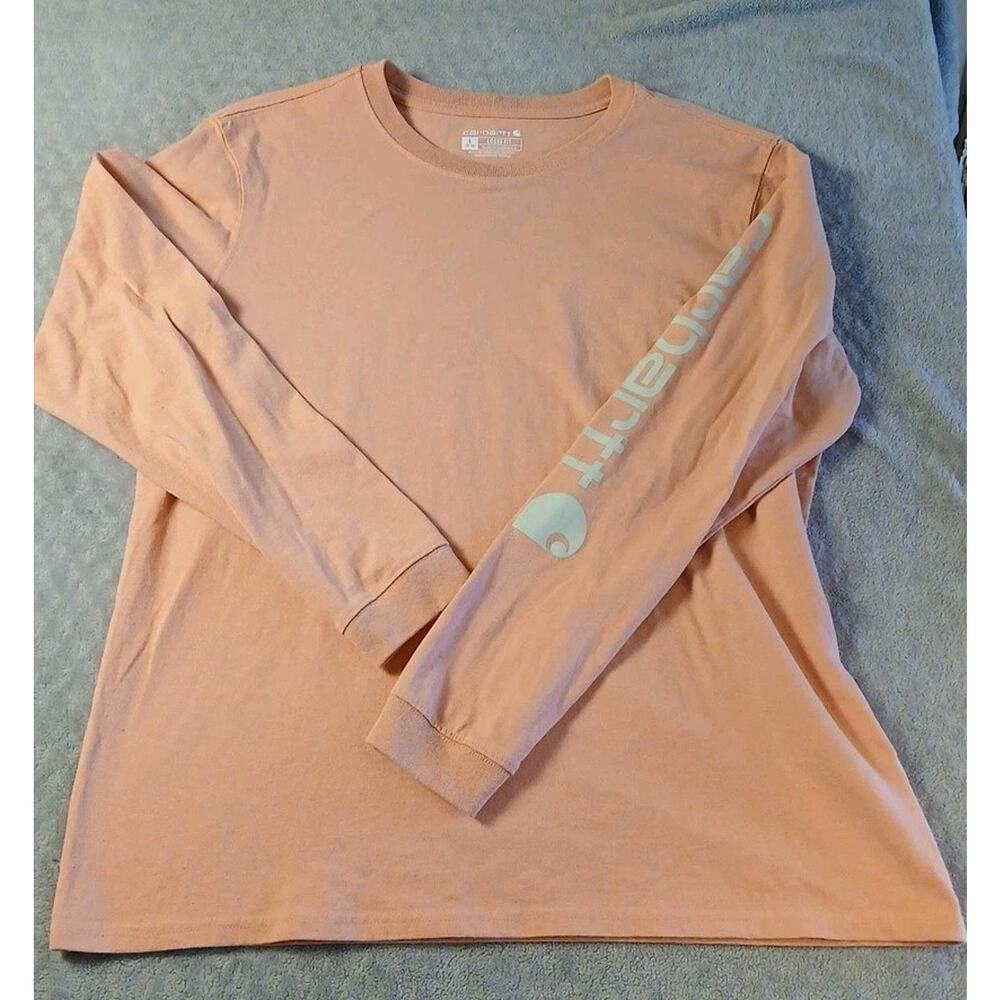 Carhartt Size Large Pullover Shirt LS Logo On Sleeve Light Orange Loose Fit